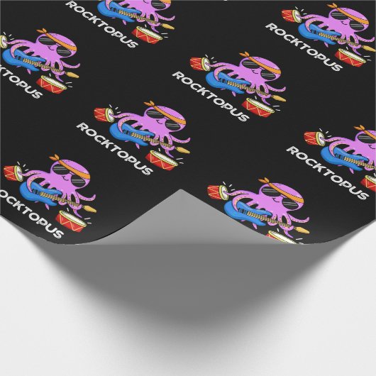 Rocktopus Funny Rock Band Octopus Puck Dark BG Geschenkpapier (Ecke)