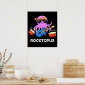Rocktopus Funny Rock Band Octopus Puck Dark BG Poster (Küche)