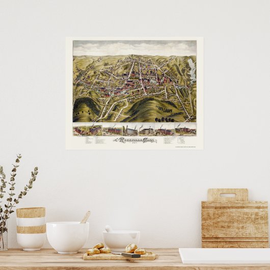 Rockville, CT Panoramic Map - 1877 Poster (Küche)