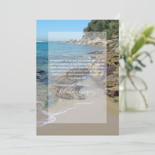 Rocky Beach Wedding Dankeskarte (Stehend Vorderseite)