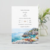 Rocky Cove Türkis Waters picknicksen Strand Hochze Einladung (Stehend Vorderseite)