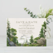 Rocky Forest Mountains | Rustic Wedding Save The Date (Stehend Vorderseite)