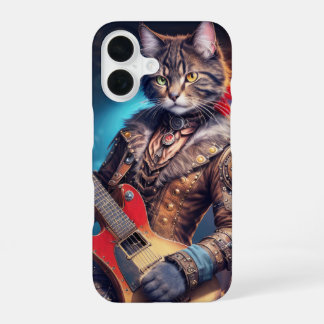 Rocky Katze spielt elektrische Gitarre auf der Büh iPhone 16 Hülle