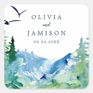 Rocky Mountain Hochzeit in Urlaubsort Umschlag Auf Quadratischer Aufkleber