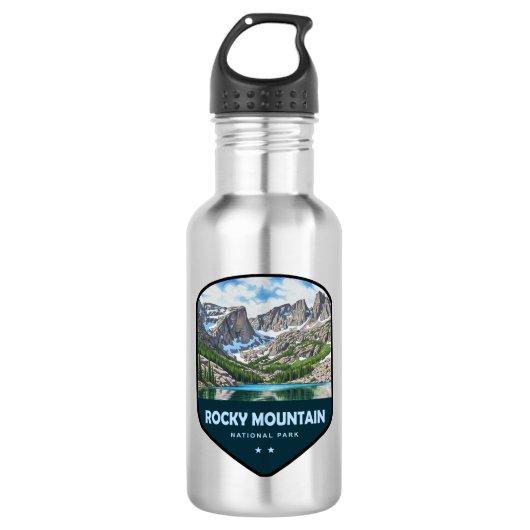 Rocky Mountain National Park Shield Edelstahlflasche (Vorderseite)