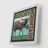 Rocky Mountain Nationalpark | Elch Quadratische Wanduhr (Winkel)