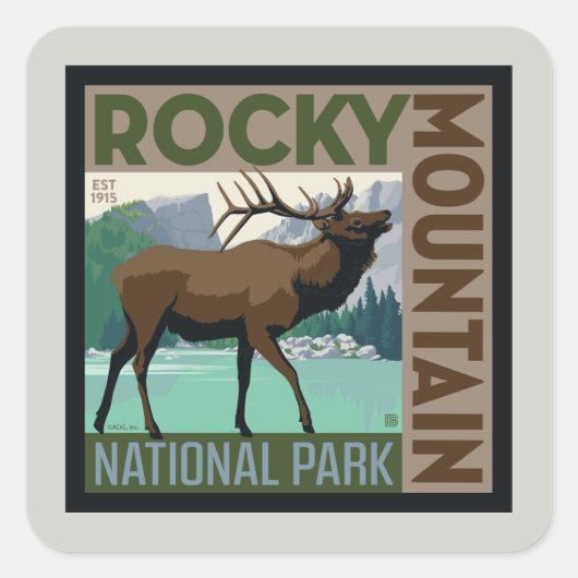 Rocky Mountain Nationalpark | Elch Quadratischer Aufkleber (Vorderseite)