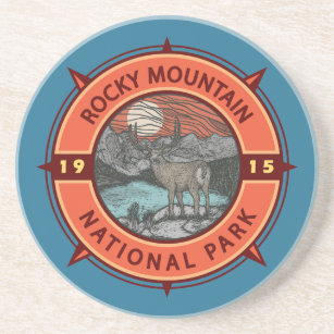 Rocky Mountain Nationalpark Elk Retro Kompass Getränkeuntersetzer