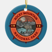 Rocky Mountain Nationalpark Elk Retro Kompass Keramik Ornament (Vorne)