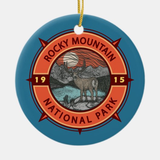 Rocky Mountain Nationalpark Elk Retro Kompass Keramik Ornament (Vorne)