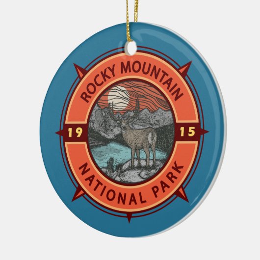 Rocky Mountain Nationalpark Elk Retro Kompass Keramik Ornament (Links)