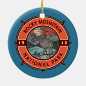 Rocky Mountain Nationalpark Elk Retro Kompass Keramik Ornament (Hinten)
