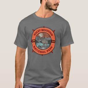 Rocky Mountain Nationalpark Elk Retro Kompass T-Shirt