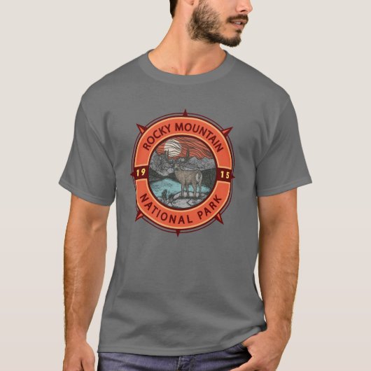 Rocky Mountain Nationalpark Elk Retro Kompass T-Shirt (Vorderseite)