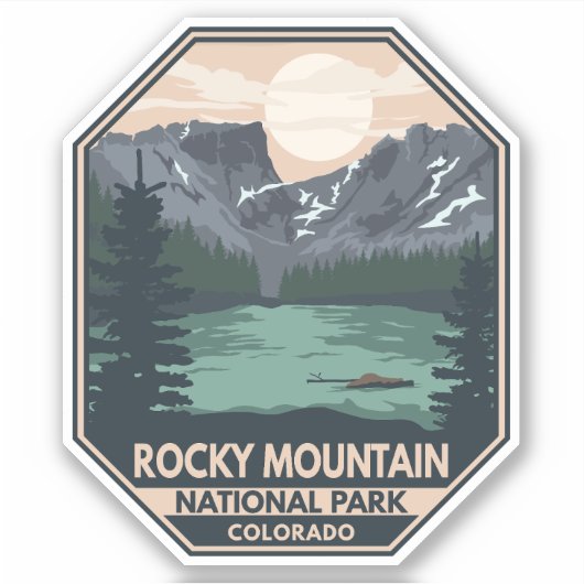 Rocky Mountain Nationalpark Minimal Retro Emblem Aufkleber (Vorderseite)