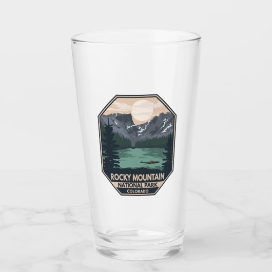 Rocky Mountain Nationalpark Minimal Retro Emblem Glas (Vorderseite)