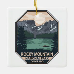 Rocky Mountain Nationalpark Minimal Retro Emblem Keramikornament