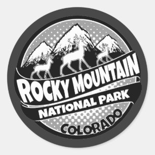 Rocky Mountain Park Colorado schwarze Logoaufklebe Runder Aufkleber