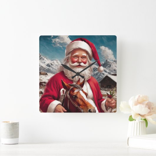 Rocky Mountain Santa and His Horse Quadratische Wanduhr (Zuhause)