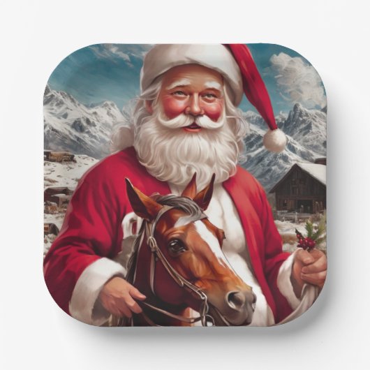Rocky Mountain Santa und sein Pferd Pappteller (Vorderseite)