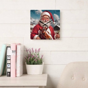 Rocky Mountain Santa und sein Pferd Quadratische Wanduhr
