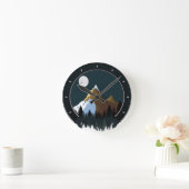 Rocky Mountain Snow Moon Pine Trees Runde Wanduhr (Zuhause)
