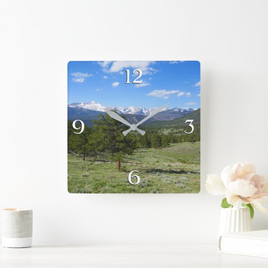 Rocky Mountain View Landschaftliche Landschaft Quadratische Wanduhr (Zuhause)