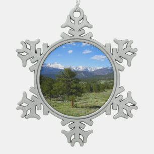 Rocky Mountain View Landschaftliche Landschaft Schneeflocken Zinn-Ornament