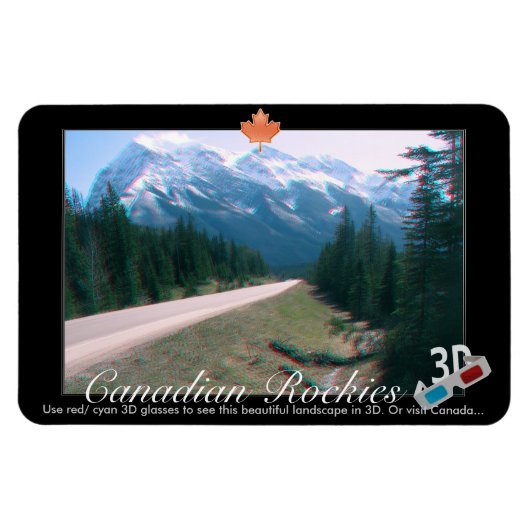 Rocky Mountains Canada 3D Red Cyan Anaglyph Foto Magnet (Horizontal)