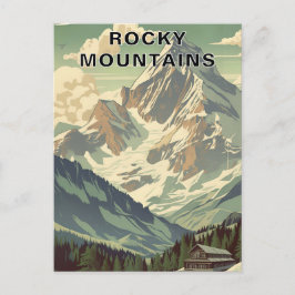 Rocky Mountains Retro Travel Mountain Lodge Postkarte