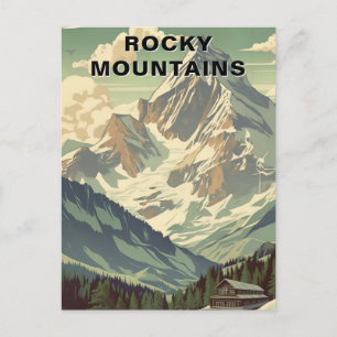 Rocky Mountains Vintage Reise Berg Lodge Postkarte