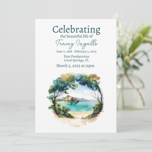 Rocky Ocean Circle Beerdigung Feier des Lebens Einladung (Stehend Vorderseite)