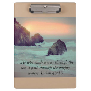 Rocky Ocean Shore und Sunset Bible Verse Clipboard Klemmbrett