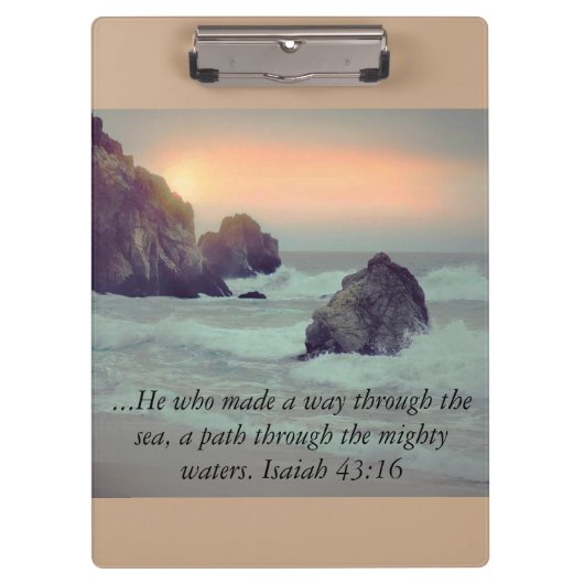 Rocky Ocean Shore und Sunset Bible Verse Clipboard Klemmbrett (Vorderseite)