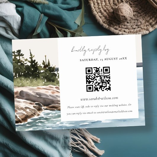Rocky Pine Mountain Seascape Hochzeit QR Code UAWG Begleitkarte