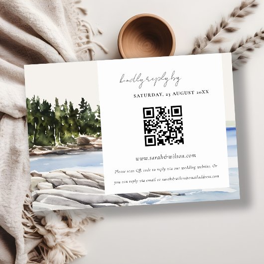 Rocky Pine Mountain Seascape Hochzeit QR Code UAWG Begleitkarte