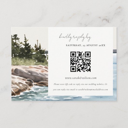 Rocky Pine Mountain Seascape Hochzeit QR Code UAWG Begleitkarte (Vorderseite)