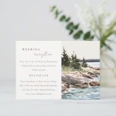 Rocky Pine Mountain Seascape Hochzeitsempfang Begleitkarte (Stehend Vorderseite)