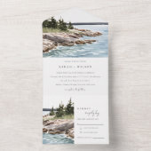 Rocky Pine Mountain Wasserfarbe Seascape Hochzeit All In One Einladung (Innen Boden)