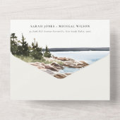 Rocky Pine Mountain Wasserfarbe Seascape Hochzeit All In One Einladung (Rückseite)