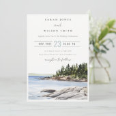 Rocky Pine Mountain Wasserfarbe Seascape Hochzeit Einladung (Stehend Vorderseite)