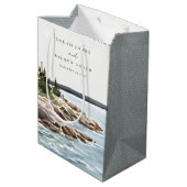 Rocky Pine Mountain Wasserfarbe Seascape Hochzeit Mittlere Geschenktüte (Rückseite Schrägansicht)