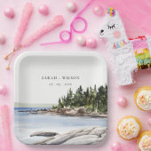 Rocky Pine Mountain Wasserfarbe Seascape Hochzeit Pappteller (Party)