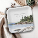 Rocky Pine Mountain Wasserfarbe Seascape Hochzeit Pappteller<br><div class="desc">Rocky Pine Mountain Watercolor Seascape Theme Collection.- Es ist eine elegante Schrift Aquarell Illustration of Rocky Pine Tree Mountain Seascape, perfekt für Ihre tropische Hochzeit in Urlaubsort & Party. Es ist sehr einfach, mit Ihren persönlichen Daten zu personalisieren. Wenn Sie ein anderes passendes Produkt oder eine Anpassung benötigen, wenden Sie...</div>