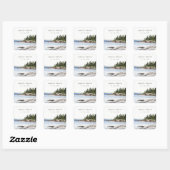 Rocky Pine Mountain Wasserfarbe Seascape Hochzeit Quadratischer Aufkleber (Blatt)