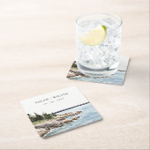 Rocky Pine Mountain Wasserfarbe Seascape Hochzeit Rechteckiger Pappuntersetzer (Vor Ort)