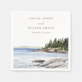 Rocky Pine Mountain Wasserfarbe Seascape Hochzeit Serviette (Vorderseite)