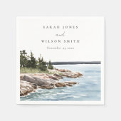 Rocky Pine Mountain Wasserfarbe Seascape Hochzeit Serviette (Vorderseite)