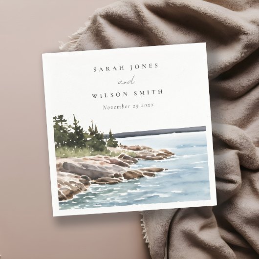 Rocky Pine Mountain Wasserfarbe Seascape Hochzeit Serviette