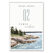 Rocky Pine Mountain Wasserfarbe Seascape Hochzeit Tischnummer (Rückseite)
